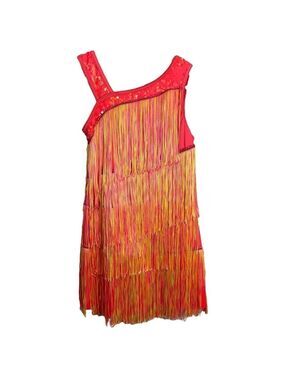 Weissman Bright Fringe Dance Costume Girls XLC 16/18 Pink Bodysuit Leotard GUC